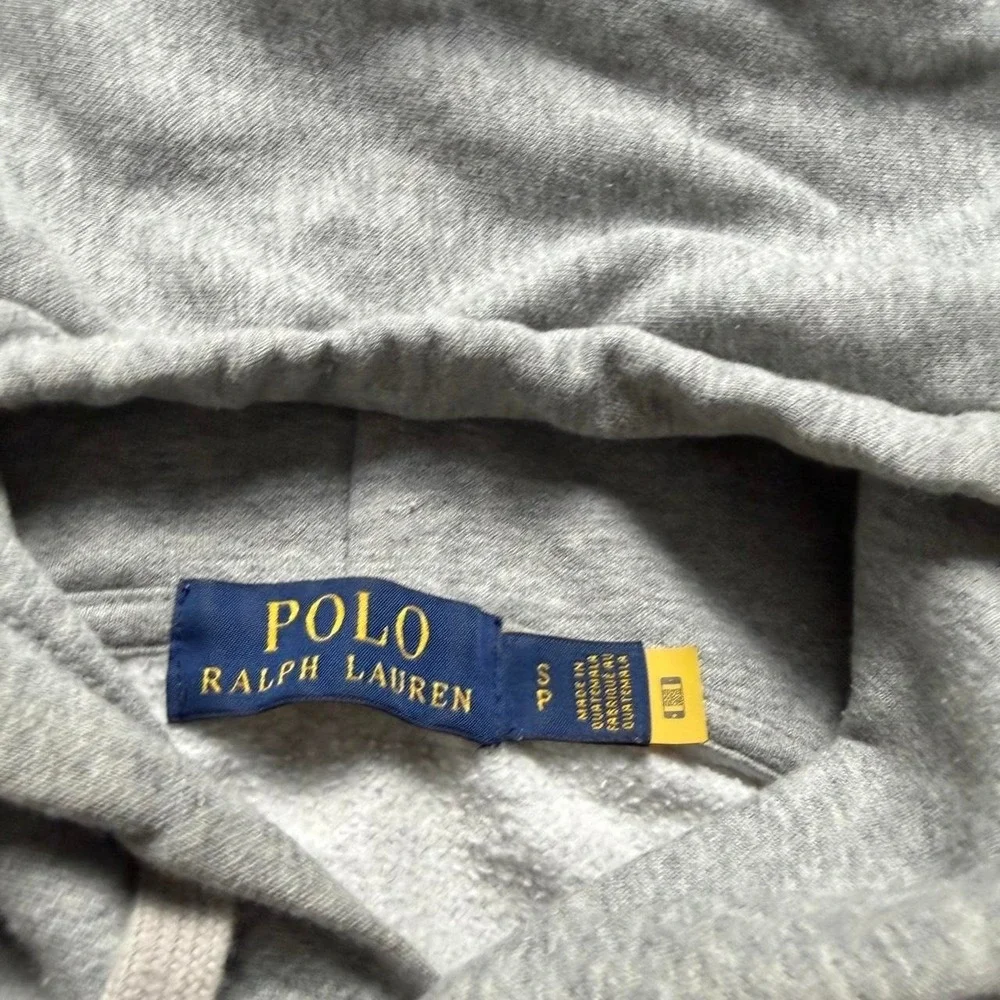 Polo Ralph Lauren Grey Fleece Rugby Polo Bear Hoodie Small FLAWS